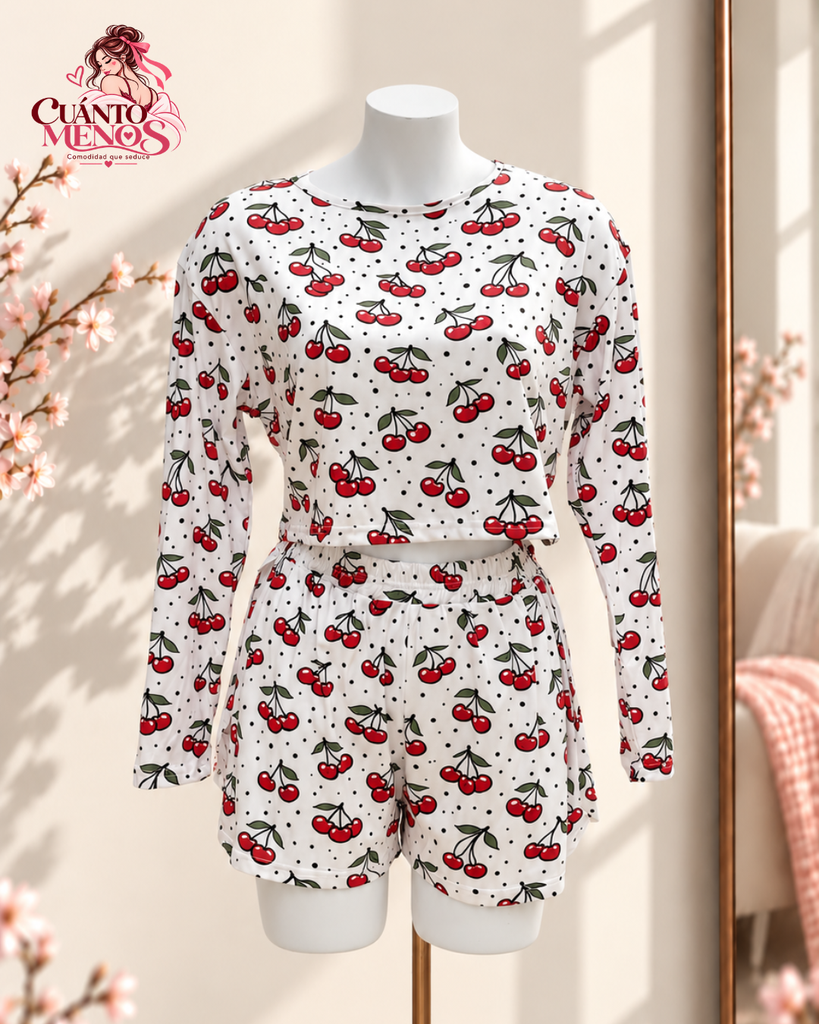 Set Cherry – Pijama 2 Piezas Manga Larga con Short Talla M