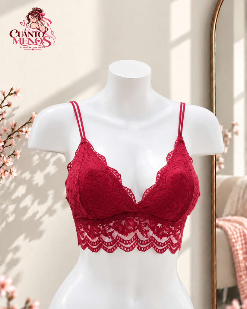 Top Vino – Bralette Crop de Encaje 2 en 1 Lencería y Top de Fiesta – Talla Estándar / M-L – Vinotinto
